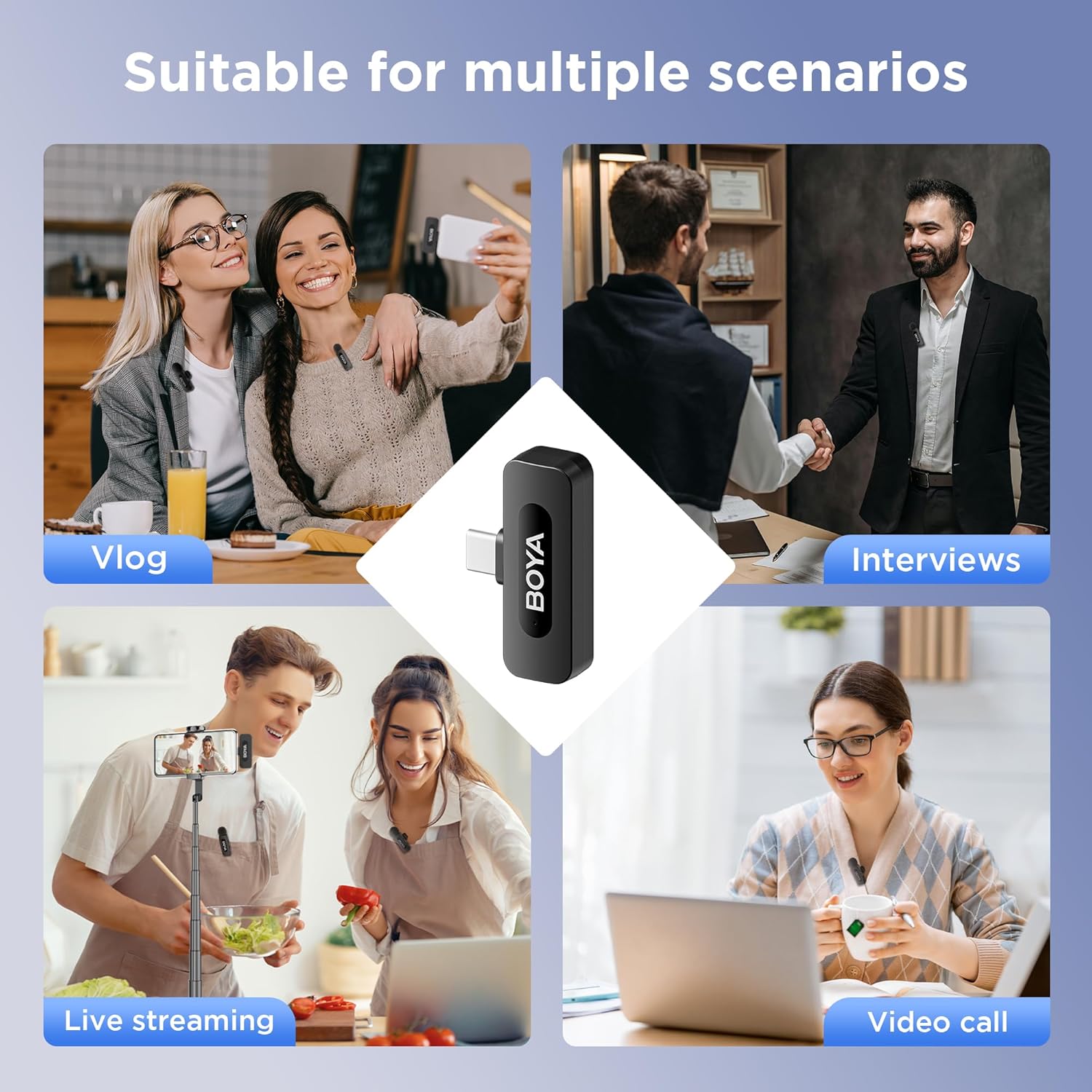 BOYA 2.4GHZ Wireless Microphone System Compatible With Type-C Devices BOYA 2.4GHZ Wireless Microphone System Compatible With Type-C Devices